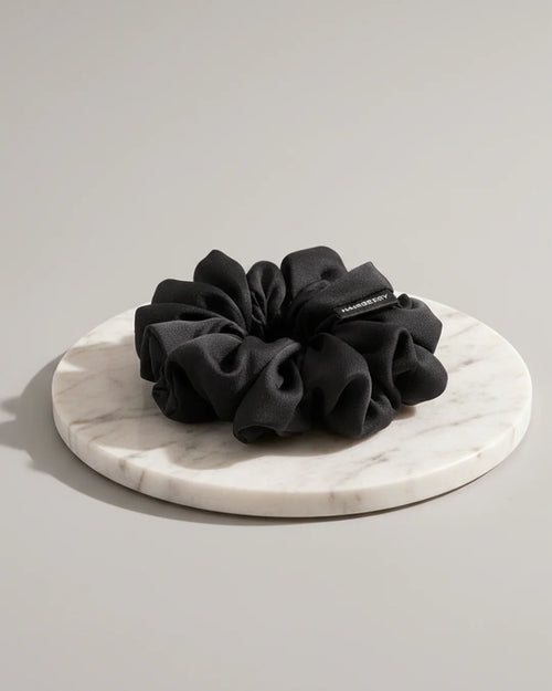 The Signature Satin Scrunchie (Black, Large)