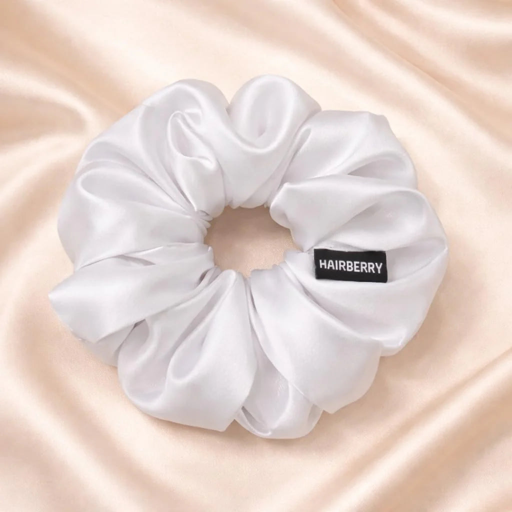 The Signature Satin Scrunchie ( Elegant White, Soft)