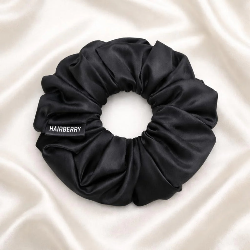 The Signature Satin Scrunchie (Black, Soft)