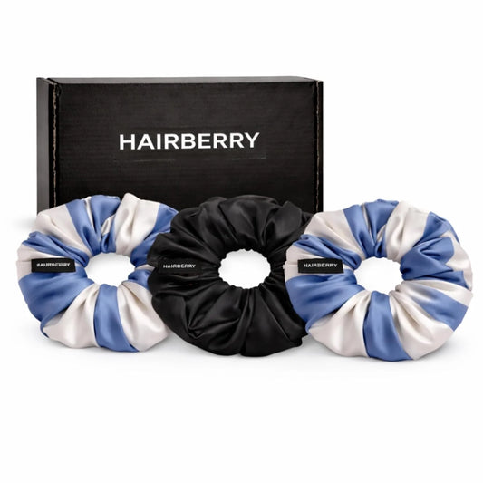 Premium Black/Print Satin Scrunchies Set of 3