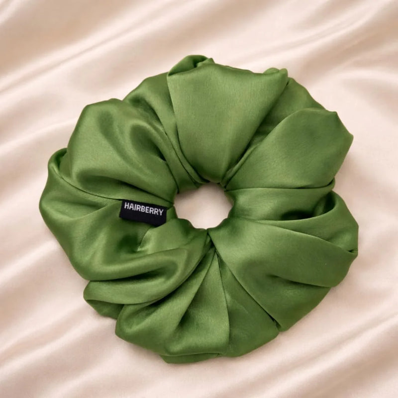 The Signature Satin Scrunchie (Olive Green, Soft)