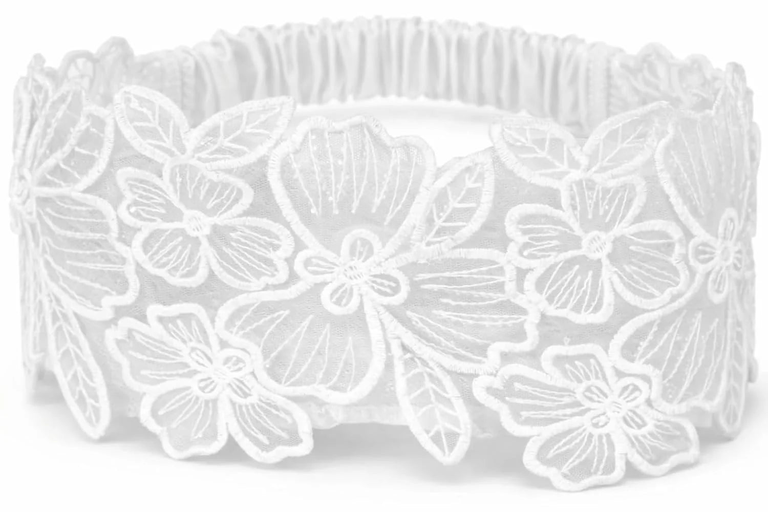 Luxury White Floral Lace Elastic Headband (White, Embroidered)