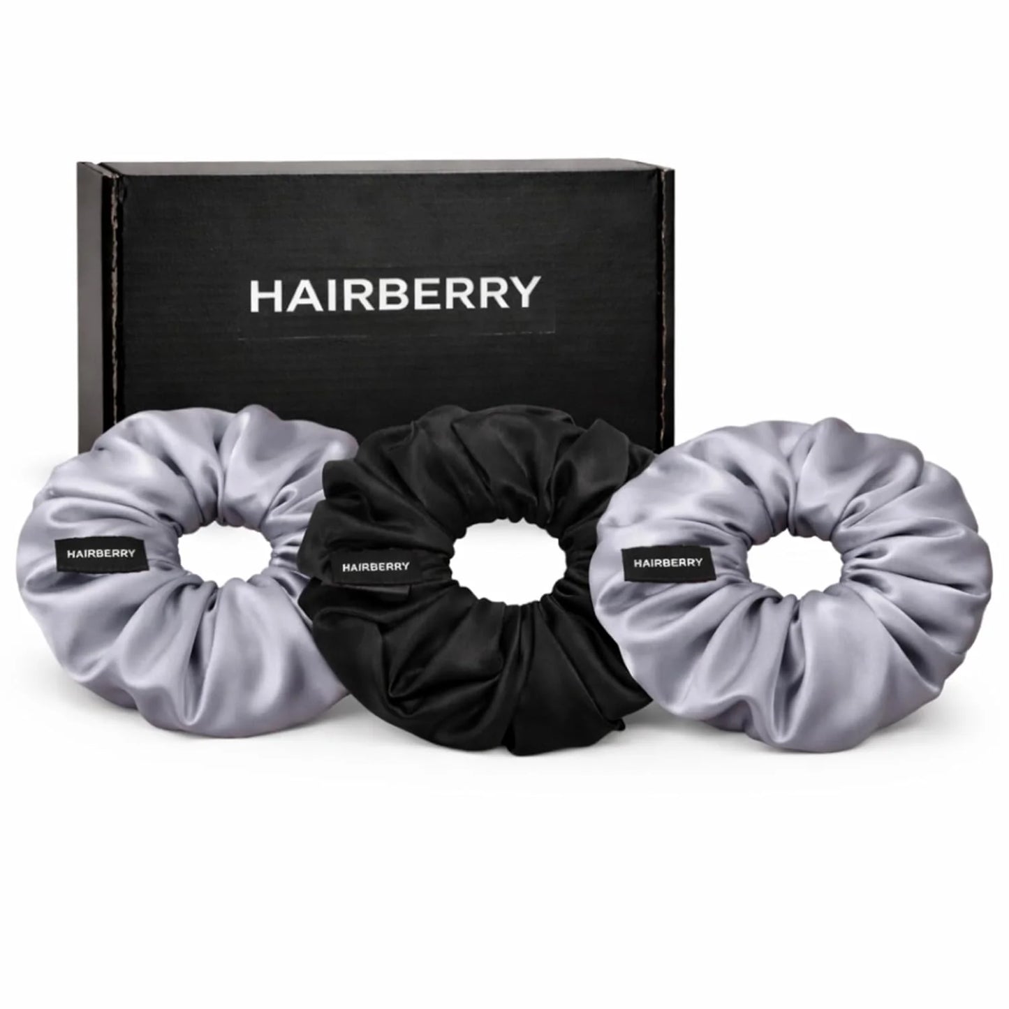 Premium Black/Grey Satin Scrunchies Set of 3