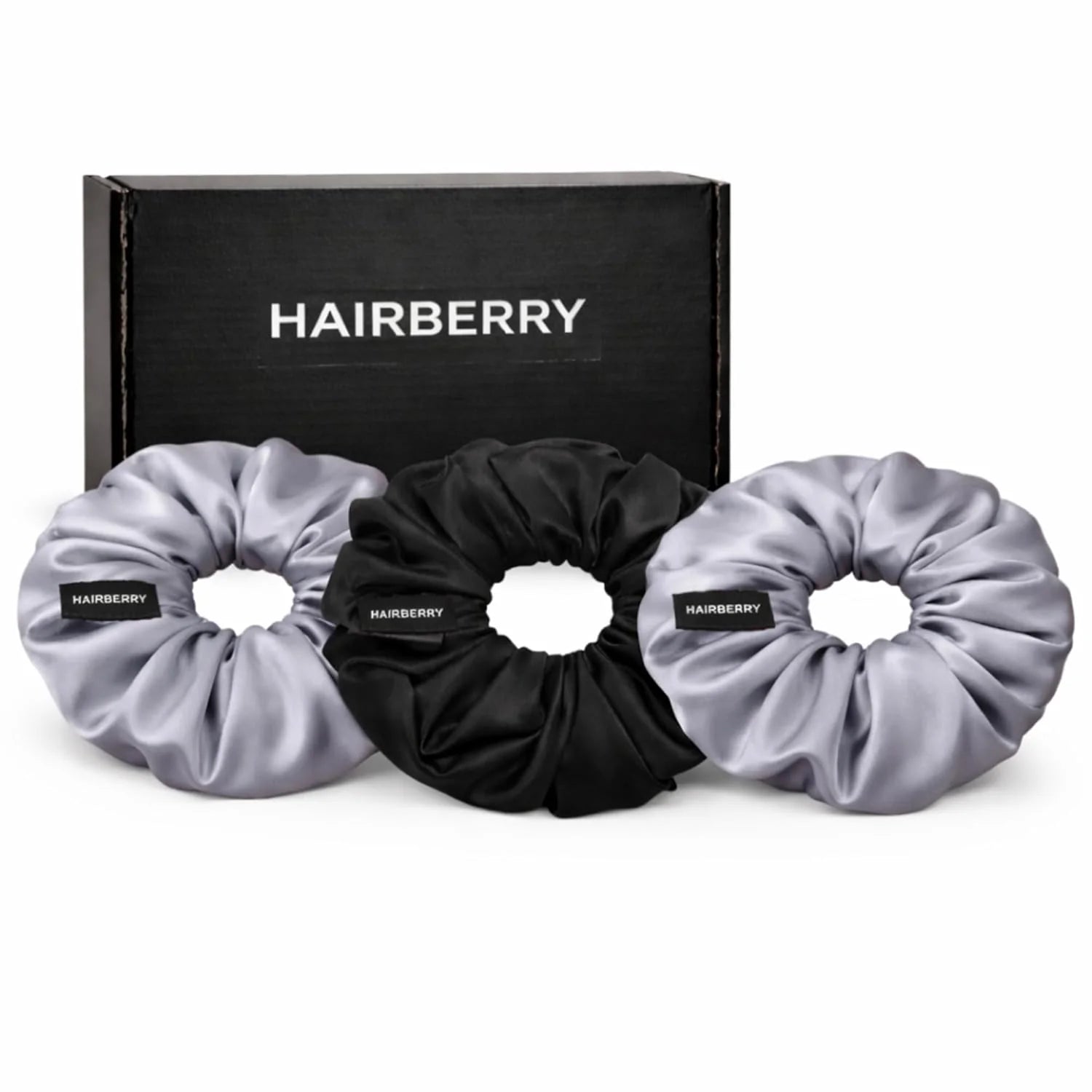 Premium Black/Grey Satin Scrunchies Set of 3
