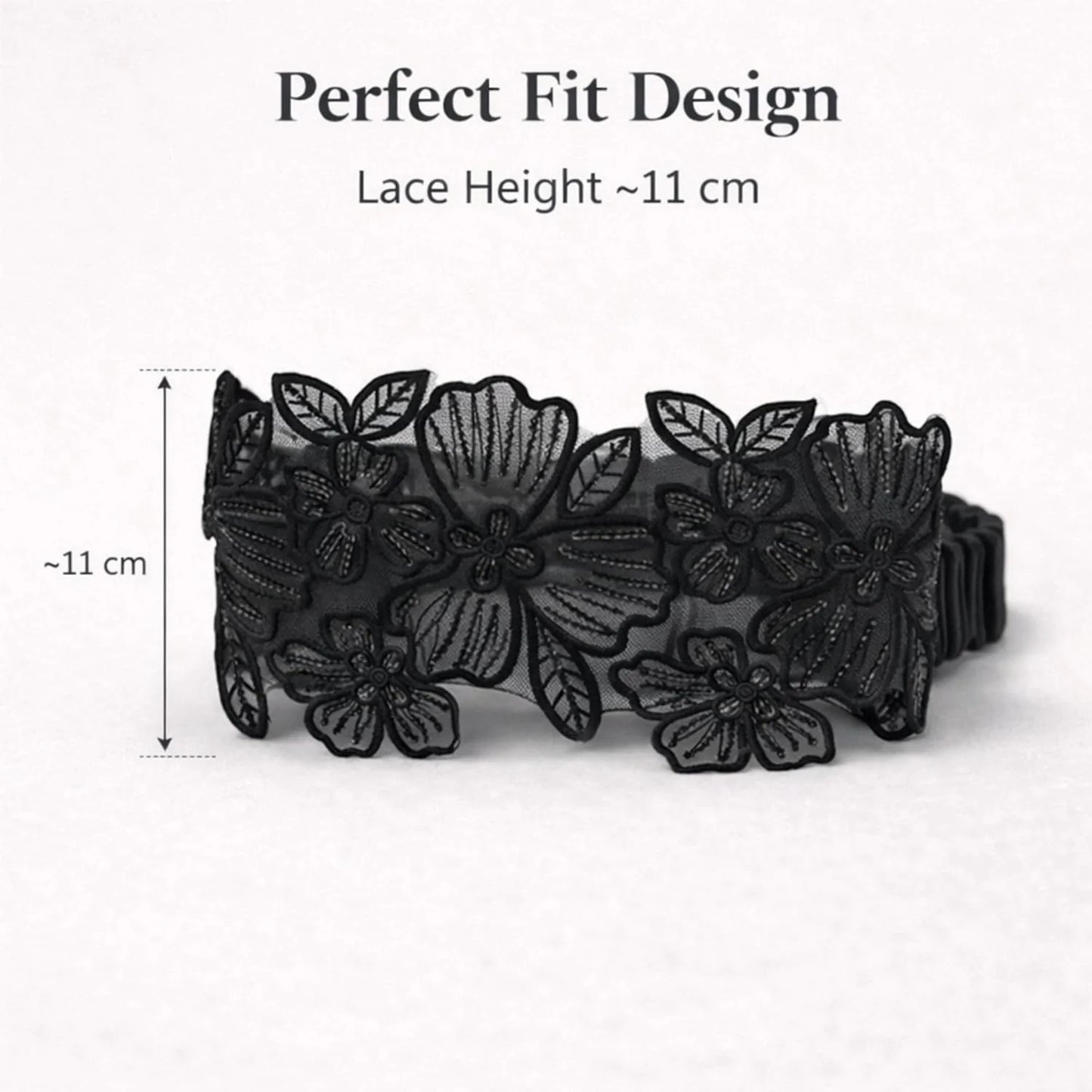 Luxury Black Floral Lace Elastic Headband (Black, Embroidered)