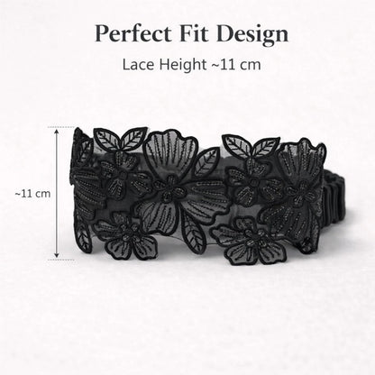 Luxury Black Floral Lace Elastic Headband (Black, Embroidered)