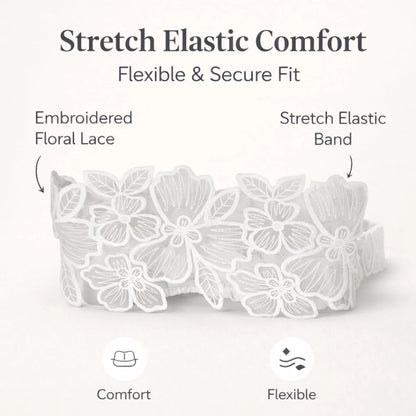 Luxury White Floral Lace Elastic Headband (White, Embroidered)