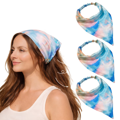 HAIRBERRY Satin Tie-Dye Elastic Bandana Headband (Elastic Bandana, Pack of 3)